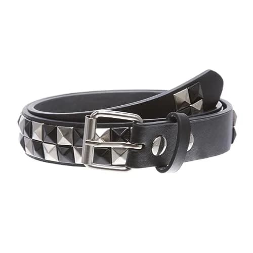 Beltiscool Kids 1" Punk Rock Leather Belt | Checkerboard & Star Studded, Snap On, Unisex, L-32 thumbnail 1