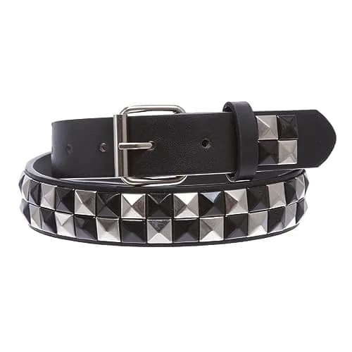 Beltiscool Kids 1" Punk Rock Leather Belt | Checkerboard & Star Studded, Snap On, Unisex, L-32 thumbnail 2