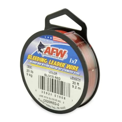 American Fishing Wire Bleeding Leader Blood Red Nylon Coated 1x7 Stainless Steel Leader Wire 20 Pound Test 30-Feet | Blood Red Fishing Leader Wire thumbnail 1