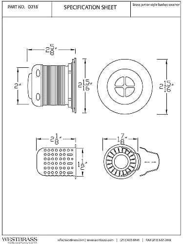 Westbrass Junior Bar and Laundry Sink Drain Assembly with Removable Strainer Basket, Polished Chrome 6.7cm (2-5/8 in.) thumbnail 2