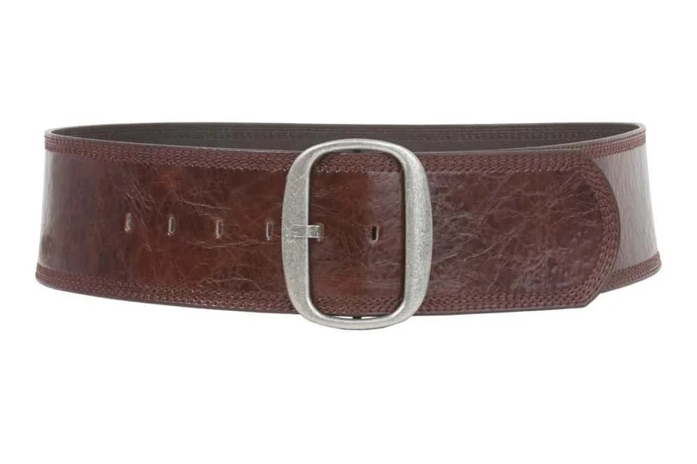 Beltiscool Women's 3" Wide Oval Contour Belt Brown | Tone-on-tone Stitching