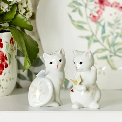 Lenox Butterfly Meadow Figural Kitten Salt and Pepper Set - 3.25" Porcelain Gift Boxed thumbnail 4