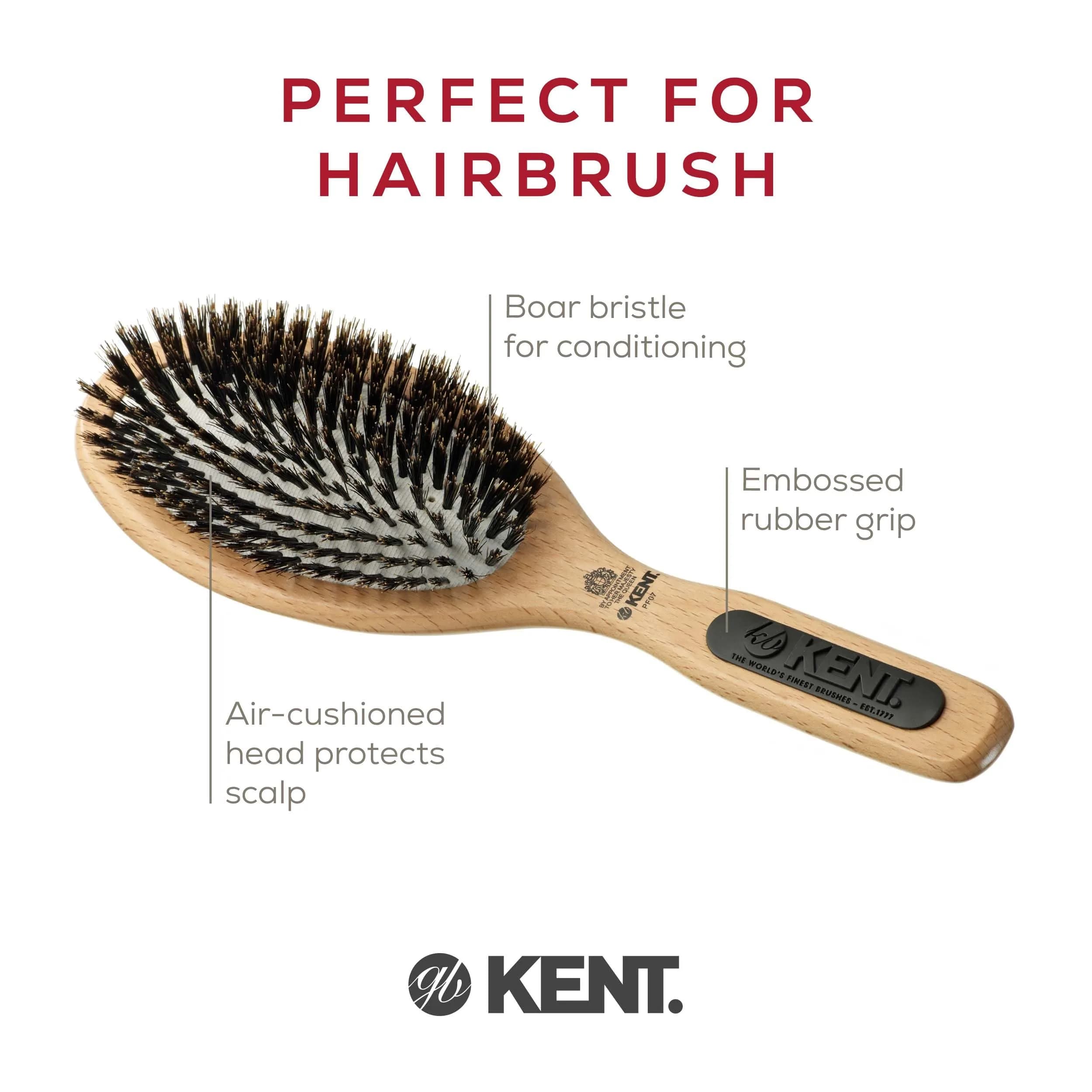 Kent PF07 Boar Bristle & Nylon Mix Cushion Brush 22.86 cm (9 in) | Detangles & Smooths Hair - view 4