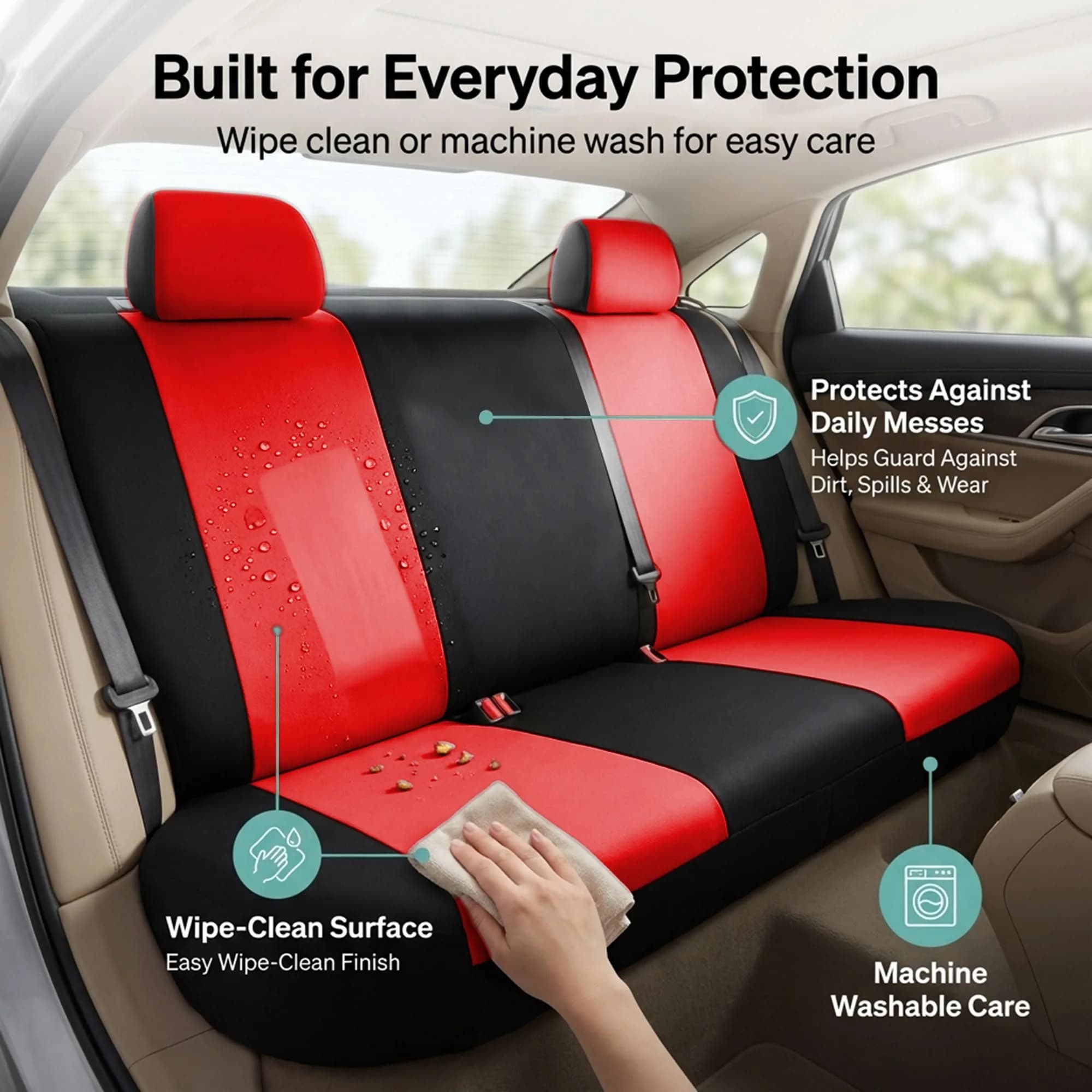 FH Group Red Universal Fit Rear Seat Cover | Protects Against Spills, Stains & Dirt - view 5