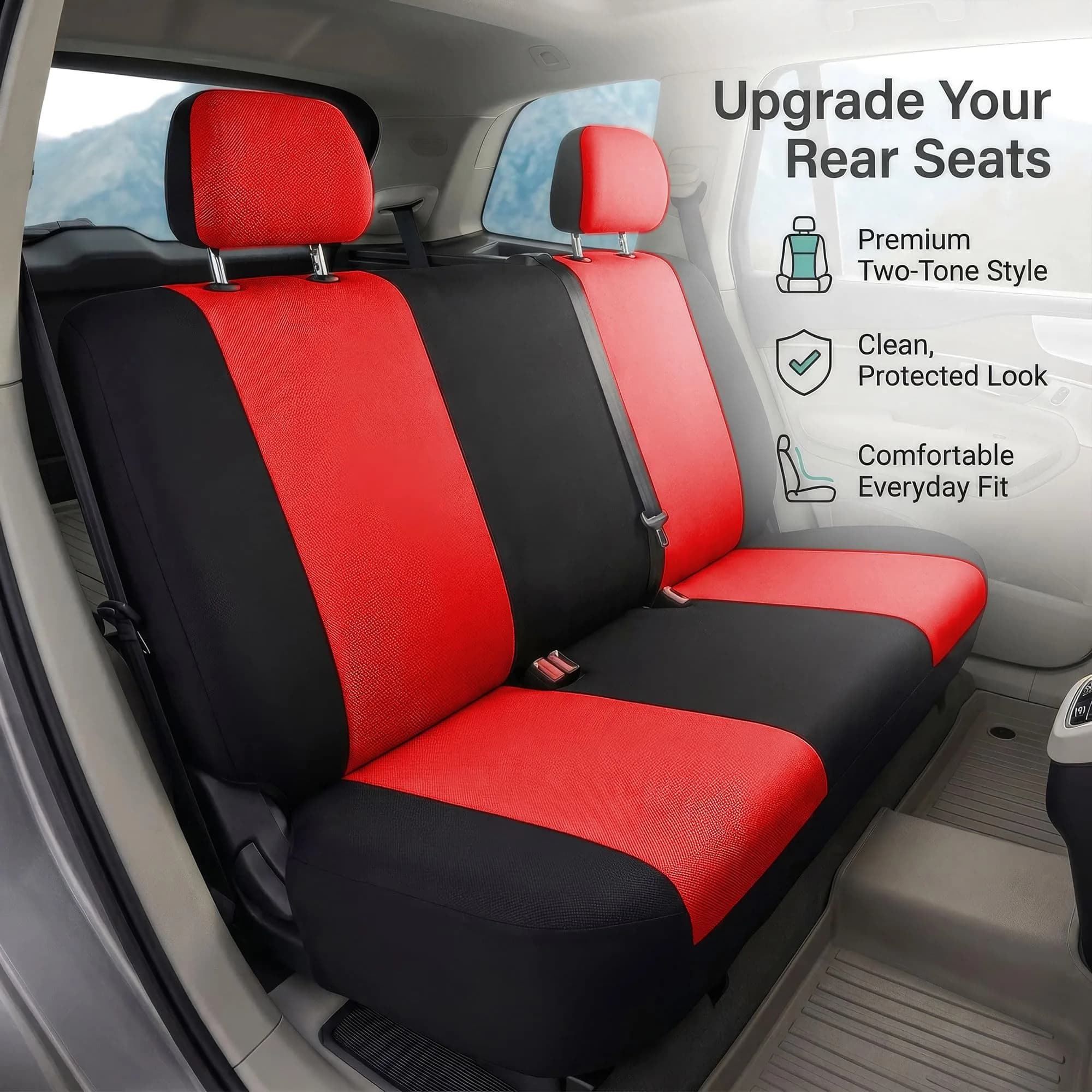 FH Group Red Universal Fit Rear Seat Cover | Protects Against Spills, Stains & Dirt - view 8