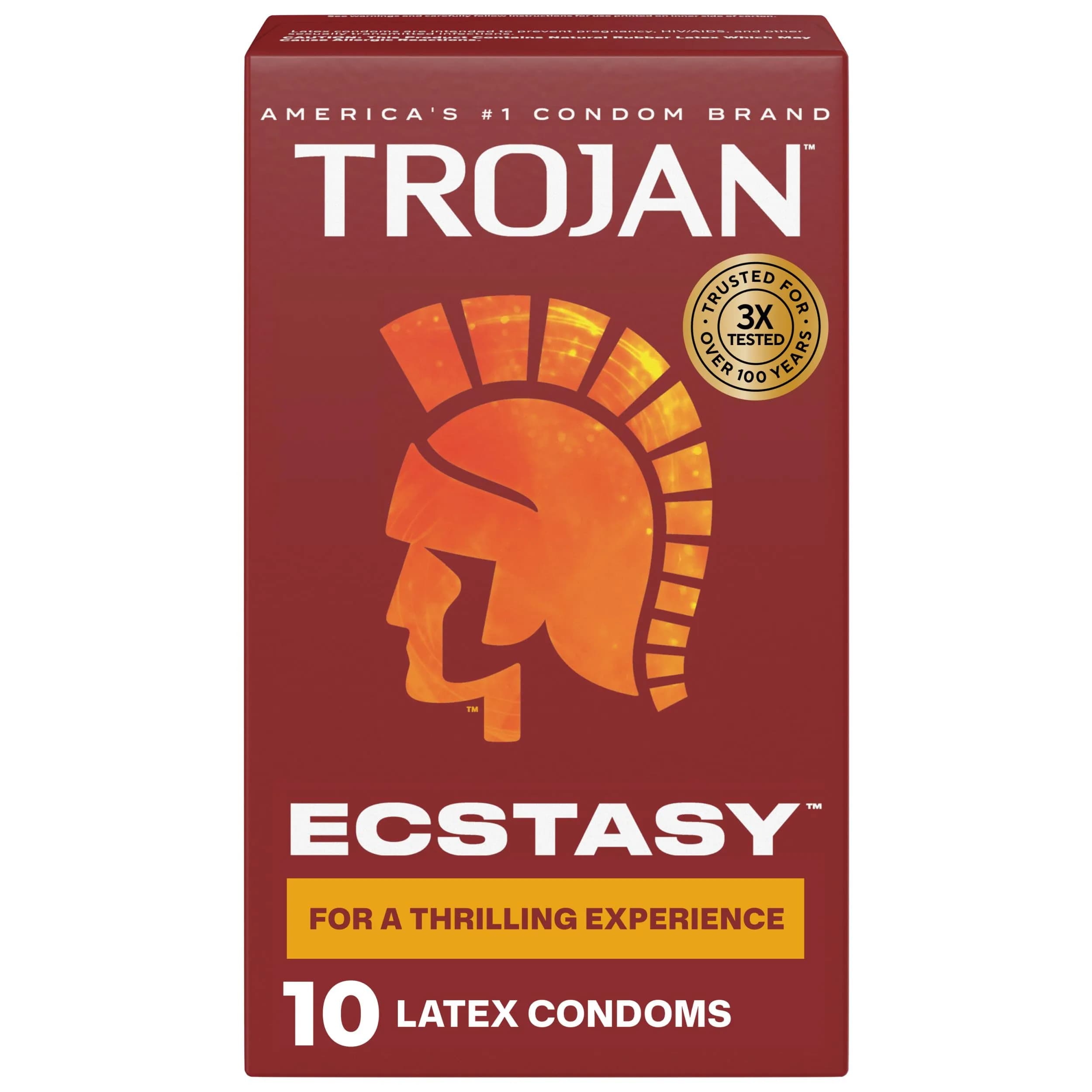TROJAN Ultra Ribbed Ecstasy Lubricated Condoms, 10 Count Pack | Enhanced Sensation & Trusted Protection - main product image