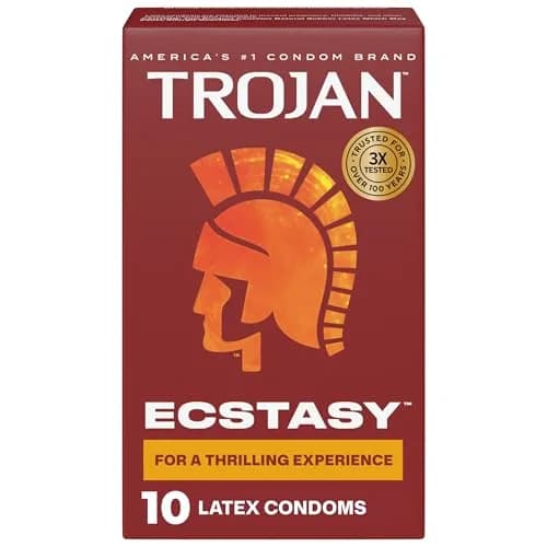 TROJAN Ultra Ribbed Ecstasy Lubricated Condoms, 10 Count Pack | Enhanced Sensation & Trusted Protection thumbnail 1