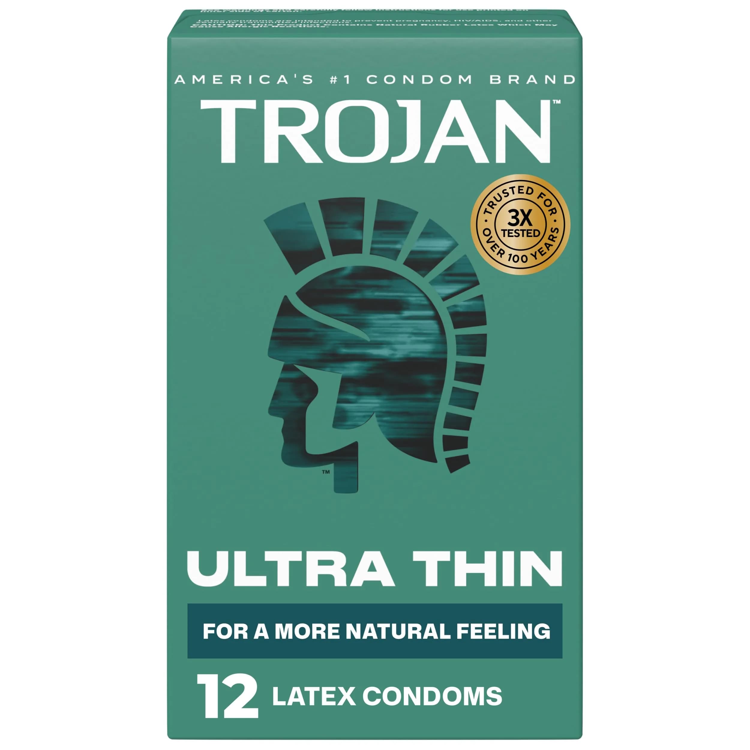 TROJAN Ultra Thin Latex Condoms for Men, 12 Count | Natural Feeling, Premium Protection - main product image