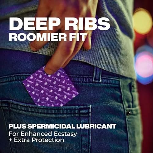 Trojan Her Pleasure Plus Spermicide Latex Lubricated Condoms, 12 Count | Ribbed & Contoured for Extra Sensation thumbnail 3