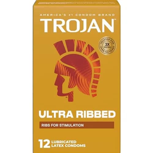 TROJAN Stimulations Ultra Ribbed Lubricated Condoms, 12 Count | Premium Latex for Enhanced Sensation thumbnail 1