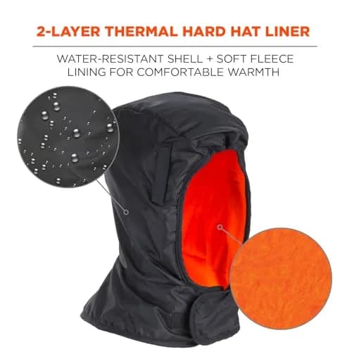 Ergodyne Shoulder Length Hard Hat Liner Black | Water-Resistant, Fleece, One Size US thumbnail 2