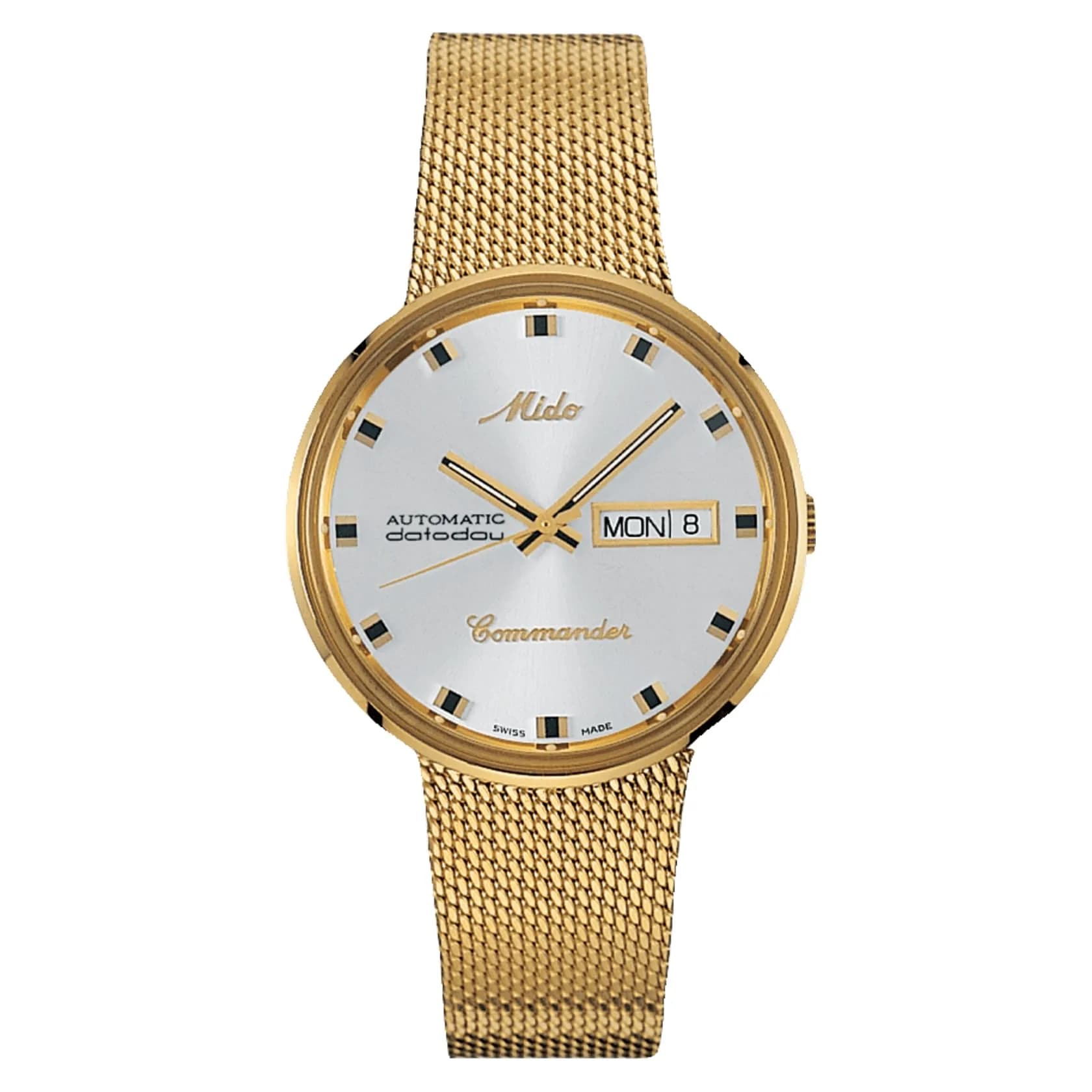 MIDO Commander 1959 Swiss Automatic Watch for Men - Silver Dial - 37mm Case - Milanese Stainless Steel Bracelet with Gold PVD Coating
