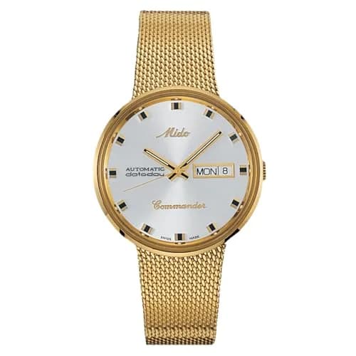 MIDO Commander 1959 Swiss Automatic Watch for Men - Silver Dial - 37mm Case - Milanese Stainless Steel Bracelet with Gold PVD Coating thumbnail 1