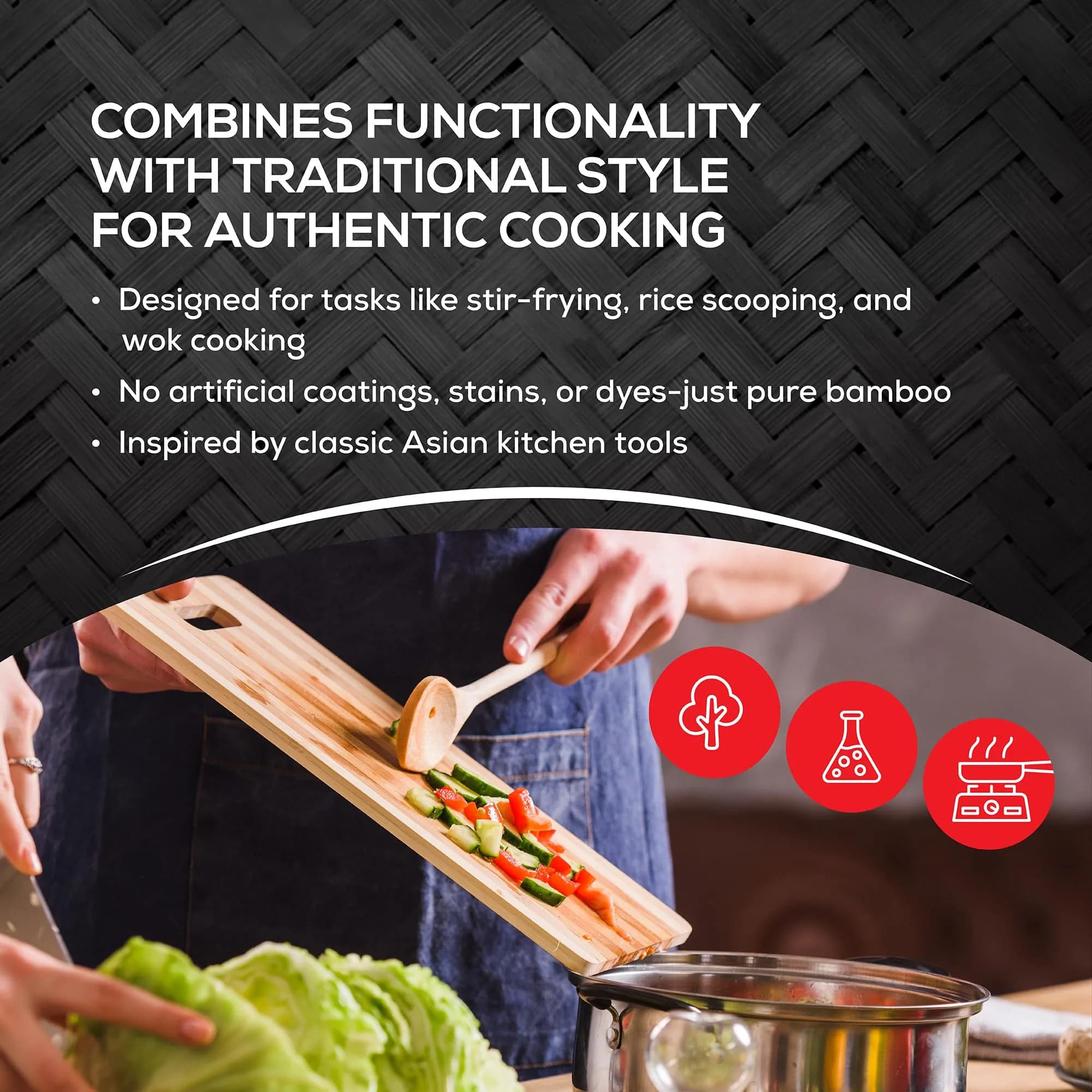 Helen's Asian Kitchen Bamboo Cooking Spoon 15-Inch | Stirring, Mixing, Serving Utensil - view 5