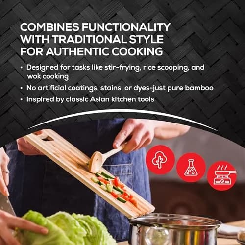 Helen's Asian Kitchen Bamboo Cooking Spoon 15-Inch | Stirring, Mixing, Serving Utensil thumbnail 5