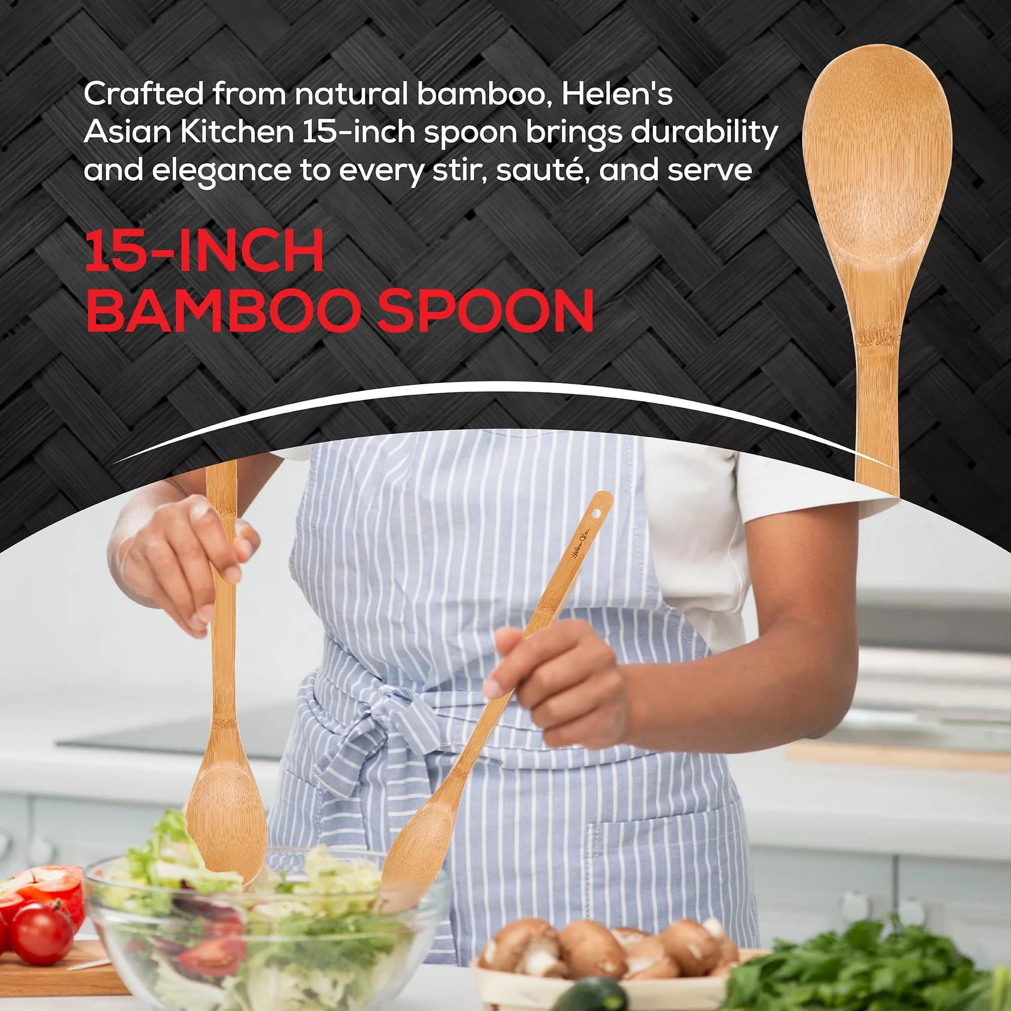Helen's Asian Kitchen Bamboo Cooking Spoon 15-Inch | Stirring, Mixing, Serving Utensil - view 3