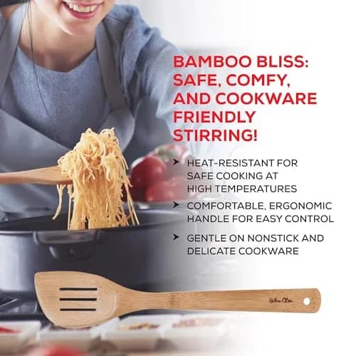 Helen's Asian Kitchen Slotted Spatula, Natural Bamboo, 13-Inch | Ergonomic, Sustainable & Safe for Nonstick thumbnail 5