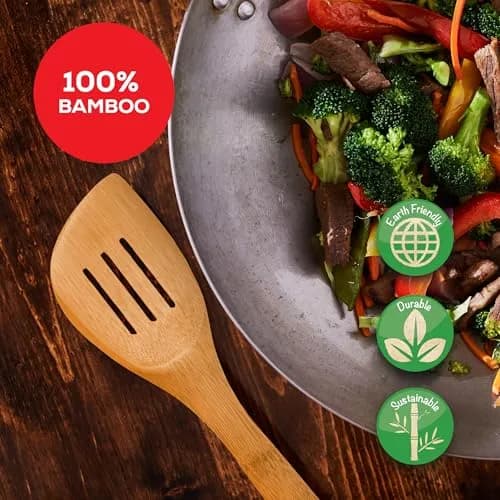 Helen's Asian Kitchen Slotted Spatula, Natural Bamboo, 13-Inch | Ergonomic, Sustainable & Safe for Nonstick thumbnail 6