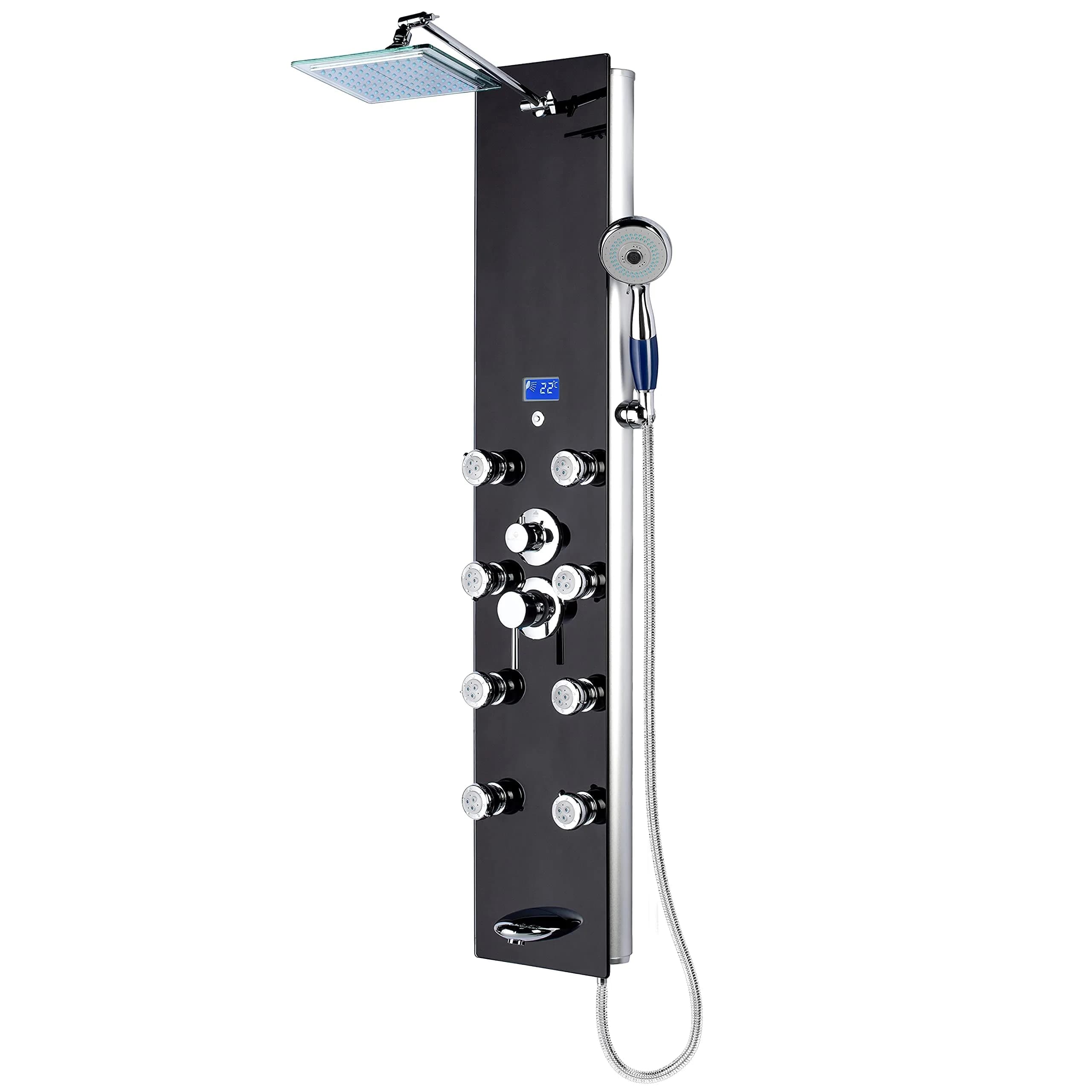 Blue Ocean 52" Aluminum Shower Panel Tower System with Rainfall Head & 8 Jets | Smart LED Temp Display - main product image