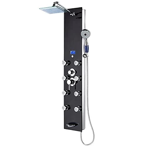 Blue Ocean 52" Aluminum Shower Panel Tower System with Rainfall Head & 8 Jets | Smart LED Temp Display thumbnail 1