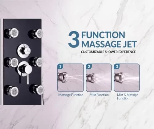 Blue Ocean 52" Aluminum Shower Panel Tower System with Rainfall Head & 8 Jets | Smart LED Temp Display thumbnail 5