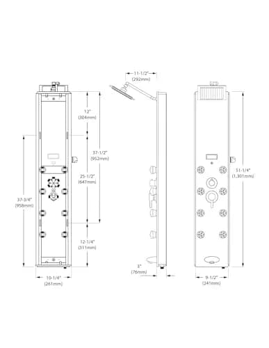 Blue Ocean 52" Aluminum Shower Panel Tower System with Rainfall Head & 8 Jets | Smart LED Temp Display thumbnail 7