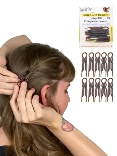 Good Hair Days Magic-Grip Hairpins, Tortoise Shell Brown, Set of 10 | Strong Hold for Thick Hair thumbnail 1