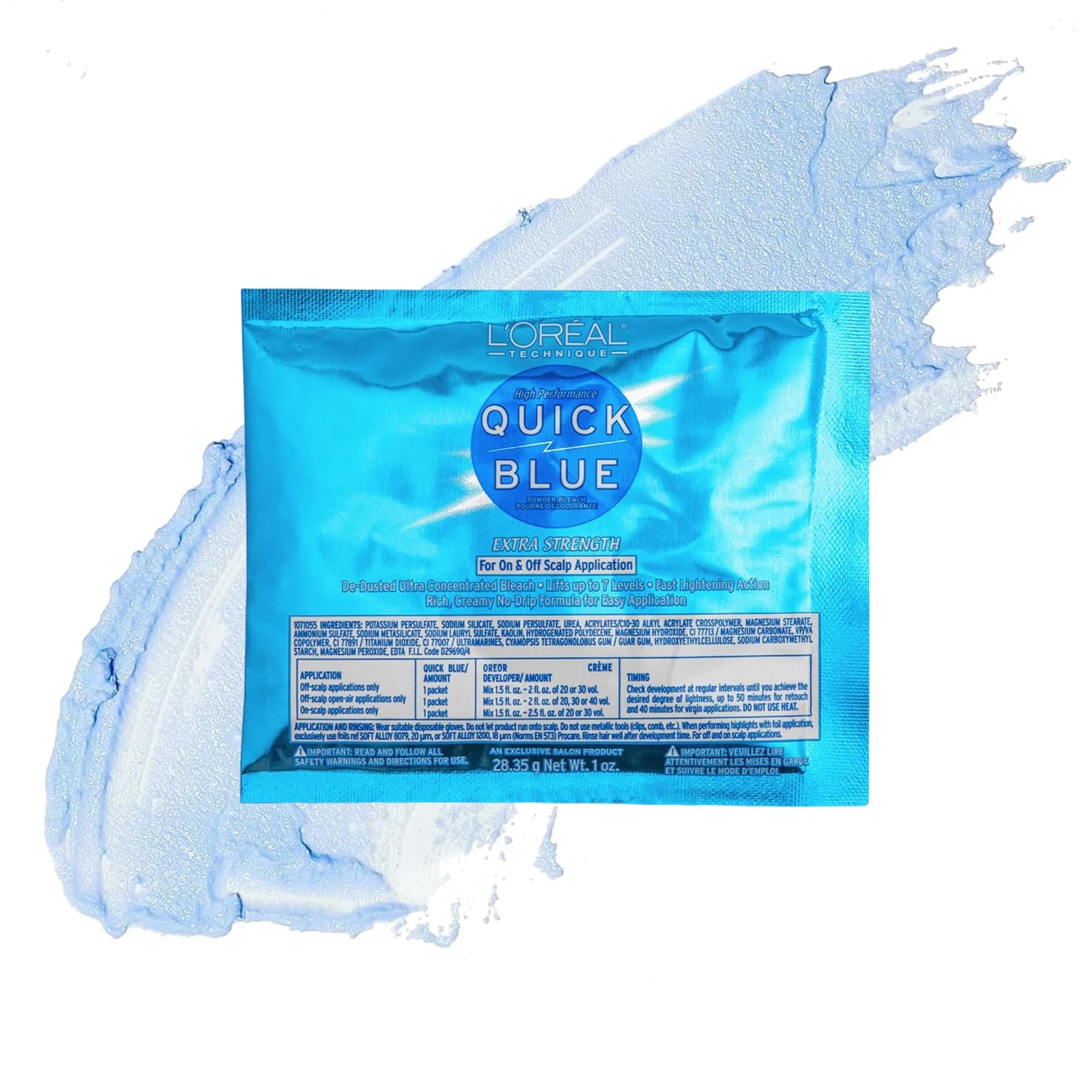 L'OREAL TECHNIQUE Quick Blue High Performance Powder Lightener 1 Oz | No Drip Dust-Free Bleach for Fast, Bright Results — 1 Ounce