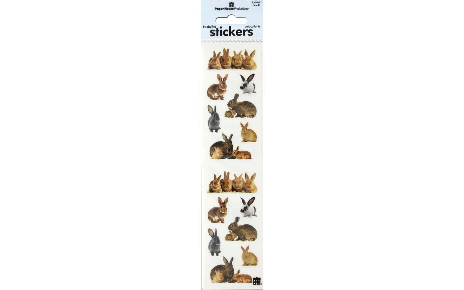 Paper House Productions ST-2221E Photo Real Stickypix Stickers, Bunnies, 2-Inch by 4-Inch Modules | Cartoon Animal Theme — Multicolor