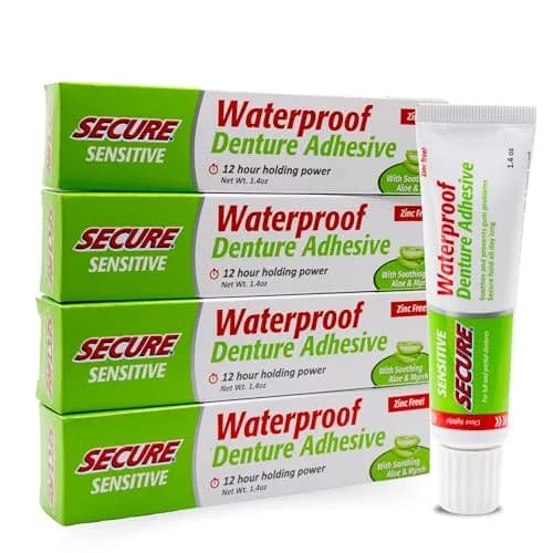 Secure Sensitive Denture Adhesive Cream 1.4 oz (5.6 oz) | Zinc-Free, Waterproof Hold for Sensitive Gums thumbnail 1