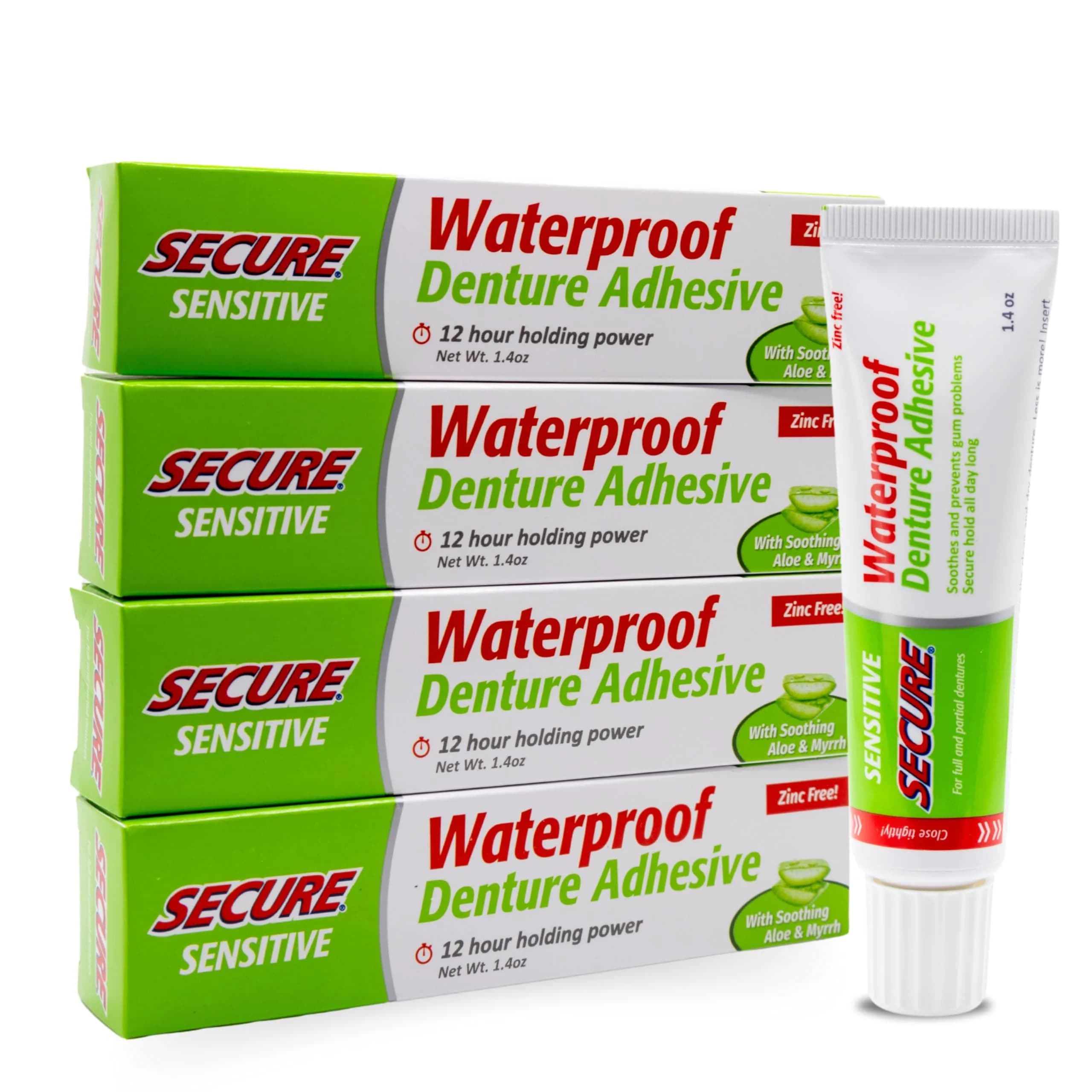 Secure Sensitive Denture Adhesive Cream 1.4 oz (5.6 oz) | Zinc-Free, Waterproof Hold for Sensitive Gums - main product image