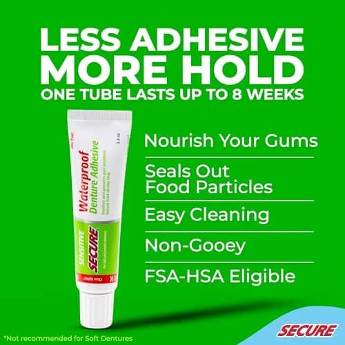 Secure Sensitive Denture Adhesive Cream 1.4 oz (5.6 oz) | Zinc-Free, Waterproof Hold for Sensitive Gums thumbnail 2