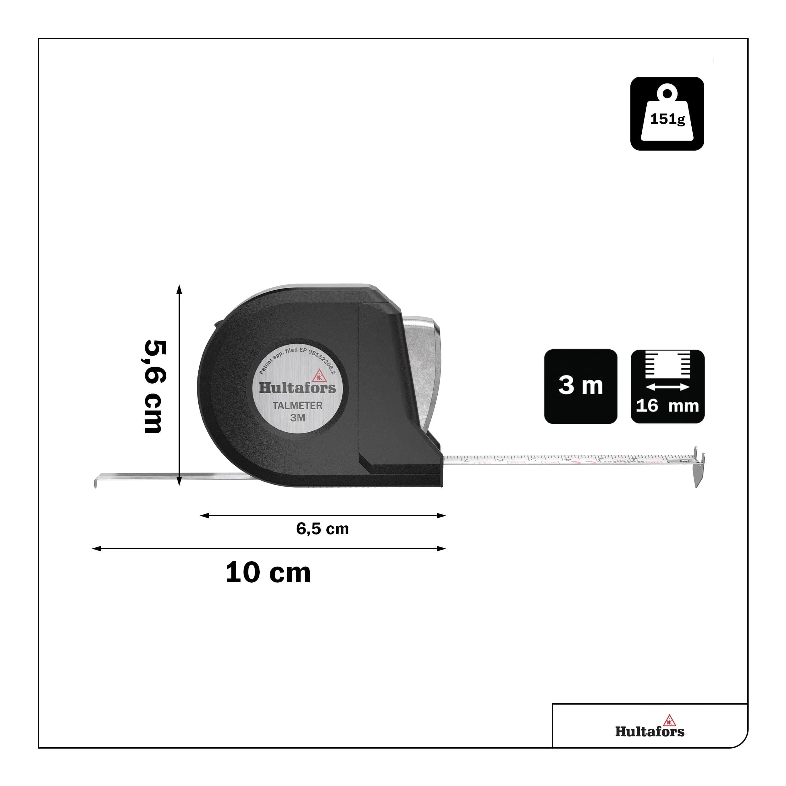 Hultafors Talmeter Marking Measure Tape 3m (9.8ft) 16mm Blade | Precision Etching Tool for Internal & External Measurements - view 2