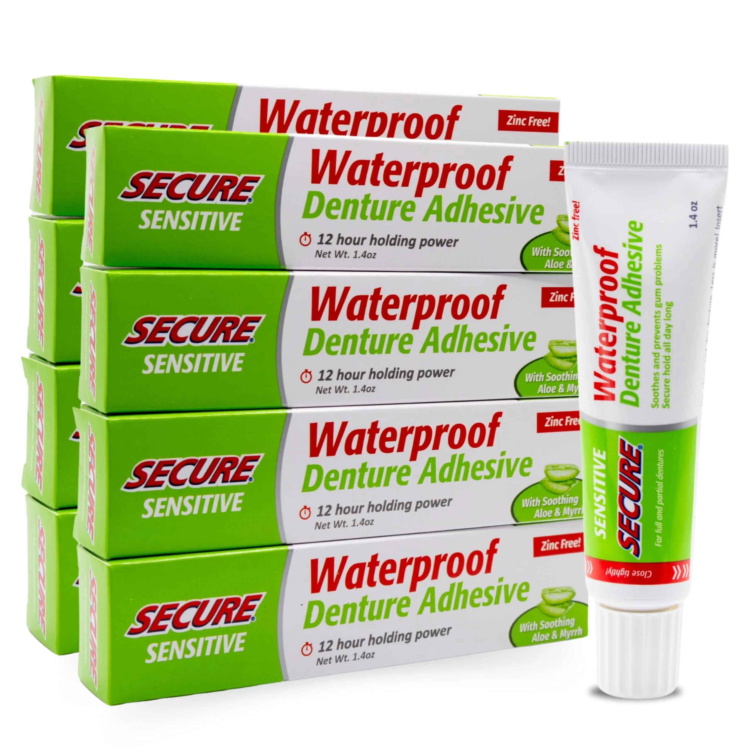 Secure Sensitive Denture Adhesive Cream - Zinc-Free, Gentle Hold, 8 x 1.4 oz Tubes - main product image
