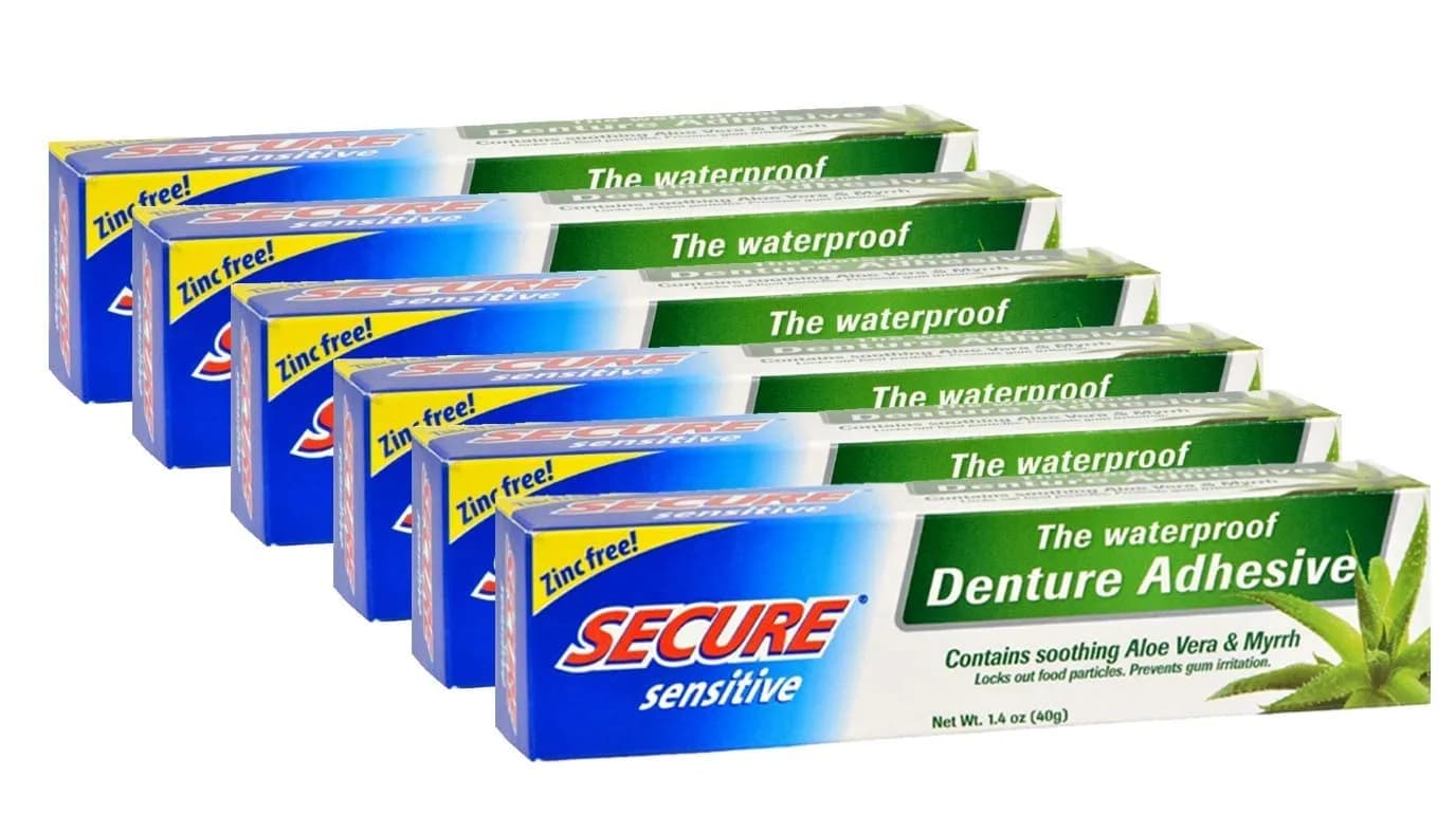 Secure Denture Bonding Adhesive, Zinc Free, 40 g | Waterproof, Long-Lasting Hold for Sensitive Gums