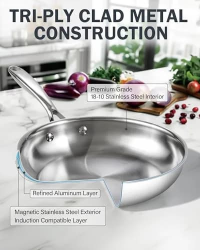 Cooks Standard Multi-Ply Clad Stainless Steel 10" Frying Pan, Heavy-Duty | Even Heat & Durable thumbnail 4