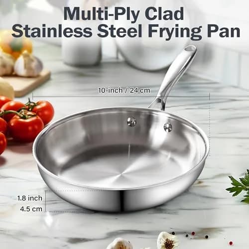 Cooks Standard Multi-Ply Clad Stainless Steel 10" Frying Pan, Heavy-Duty | Even Heat & Durable thumbnail 2