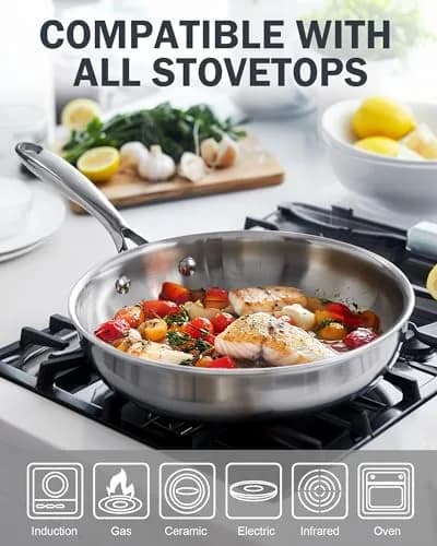 Cooks Standard Multi-Ply Clad Stainless Steel 10" Frying Pan, Heavy-Duty | Even Heat & Durable thumbnail 3