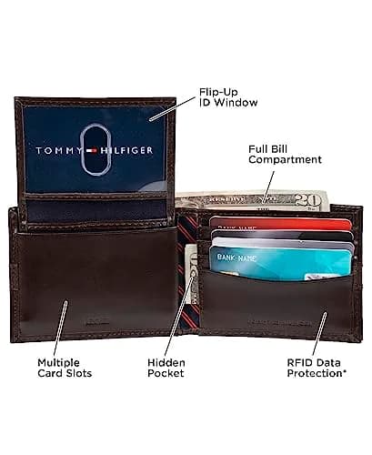 Tommy Hilfiger Men's Leather Bifold Wallet with Removable ID Window | 6 Card Slots, Light Tan thumbnail 4