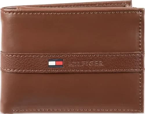 Tommy Hilfiger Men's Leather Bifold Wallet with Removable ID Window | 6 Card Slots, Light Tan thumbnail 1