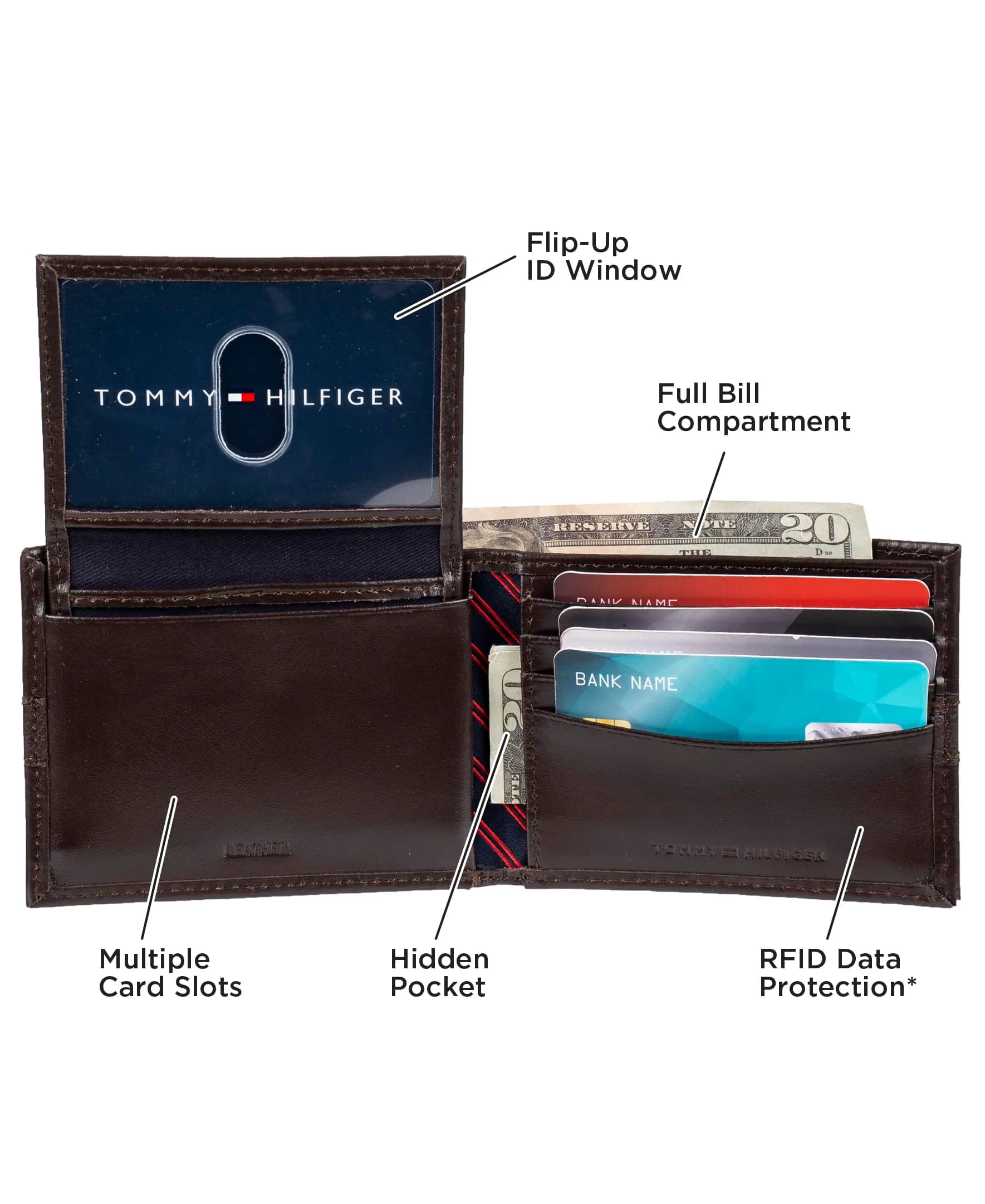 Tommy Hilfiger Men's Leather Bifold Wallet with Removable ID Window | 6 Card Slots, Light Tan - view 4