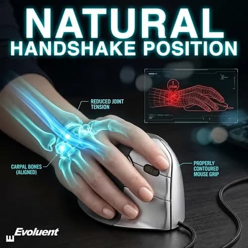 Evoluent Vertical Mouse VM4R Wired Ergonomic Mouse for Right Hand 10.7 cm (4.2 in) | Original Vertical Mouse Design thumbnail 4