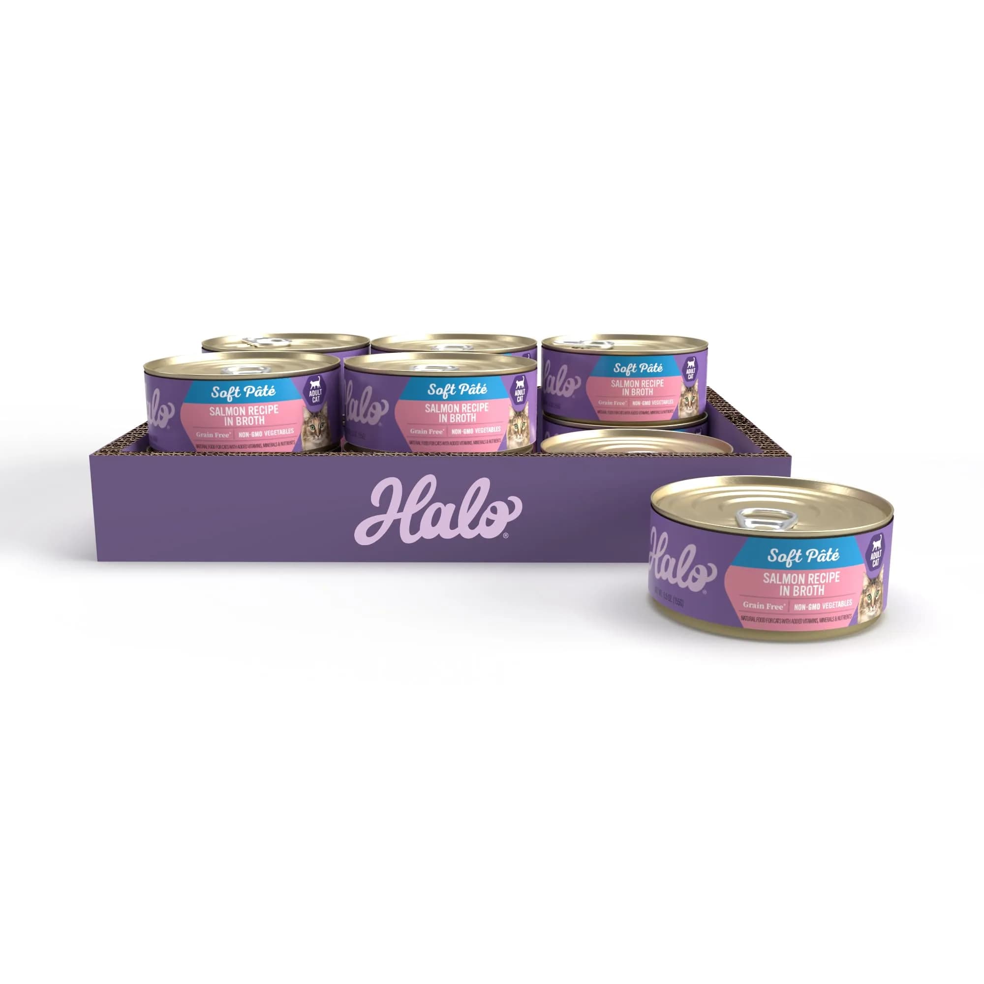 Halo Soft Pate Wet Cat Food, Salmon in Broth, 5.5 oz Can, 12-Pack | Grain-Free, Complete Nutrition for Adult Cats