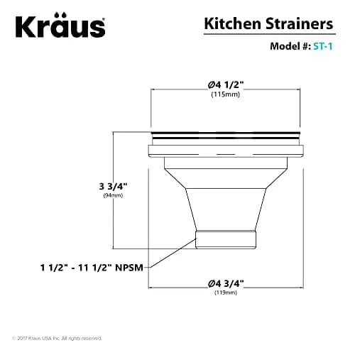Kraus Kitchen Sink Drain Assembly with Strainer 5" x 5" x 5" | Stainless Steel, Fits 3.5"/4" Openings thumbnail 4