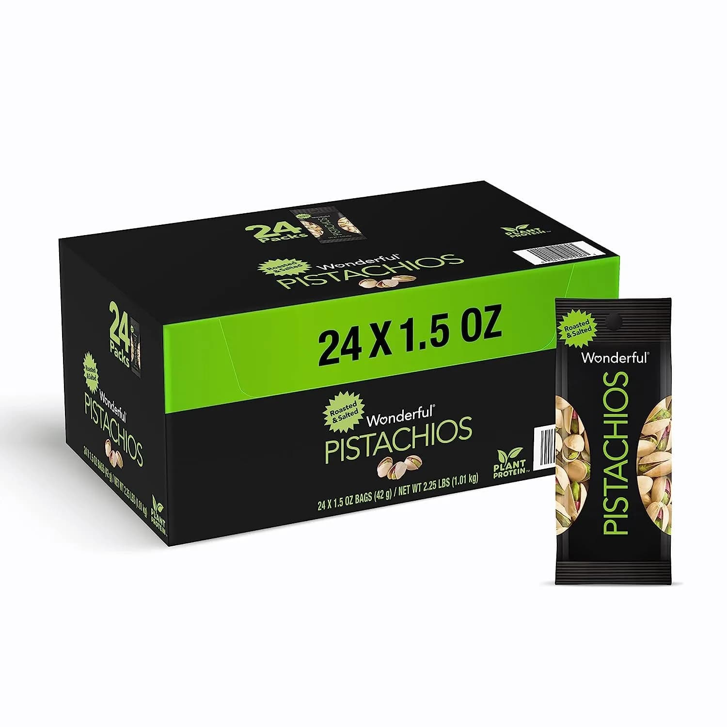 Wonderful Pistachios In Shell Roasted & Salted 1.5oz (Pack of 24) | California Grown, Healthy Snack