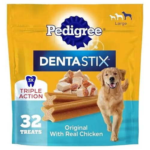 Pedigree Dentastix Large Breed Dental Dog Treats, Original, 32 Count | Chewy X-Shape Design for Plaque Removal thumbnail 1