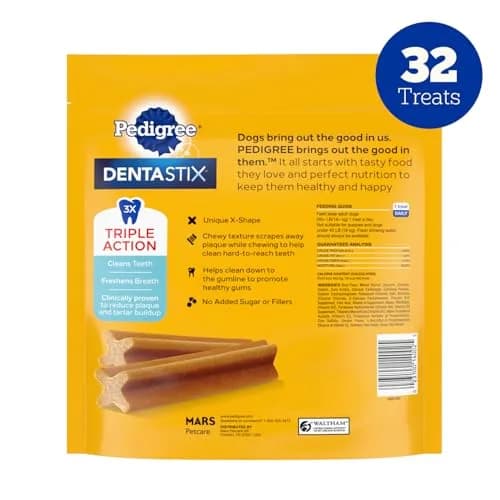 Pedigree Dentastix Large Breed Dental Dog Treats, Original, 32 Count | Chewy X-Shape Design for Plaque Removal thumbnail 9