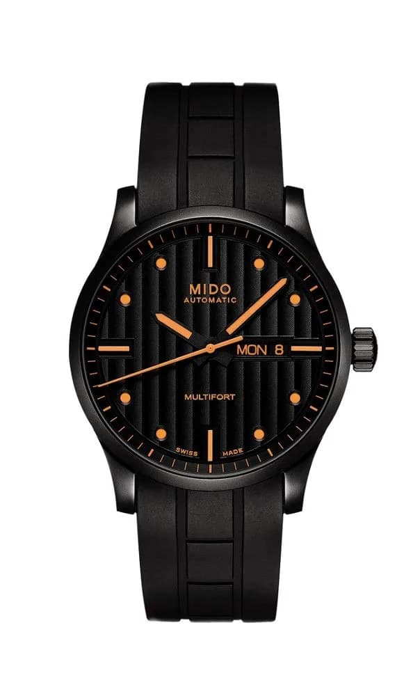 MIDO Multifort Gent Swiss Automatic Men's Watch - 42mm Black Dial & Rubber Strap — Black on Black Rubber