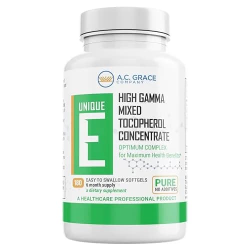 UNIQUE E Mixed Tocopherols Vitamin E Softgels 180 Ct | High Gamma Complex, Natural Antioxidant Support thumbnail 1