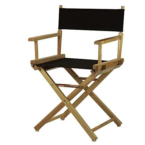 Casual Home 18" Director's Chair Natural Frame with Black Canvas | Classic Foldable Wooden Seat for Home & Events — Natural Frame - Solid Wood
